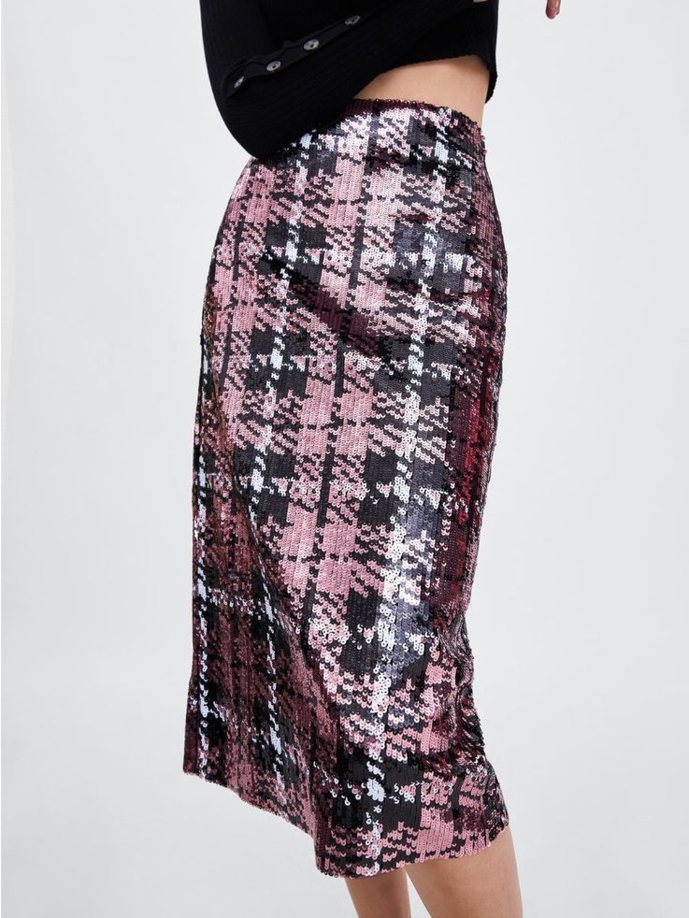 Zara Sequin Plaid Midi Skirt, size S